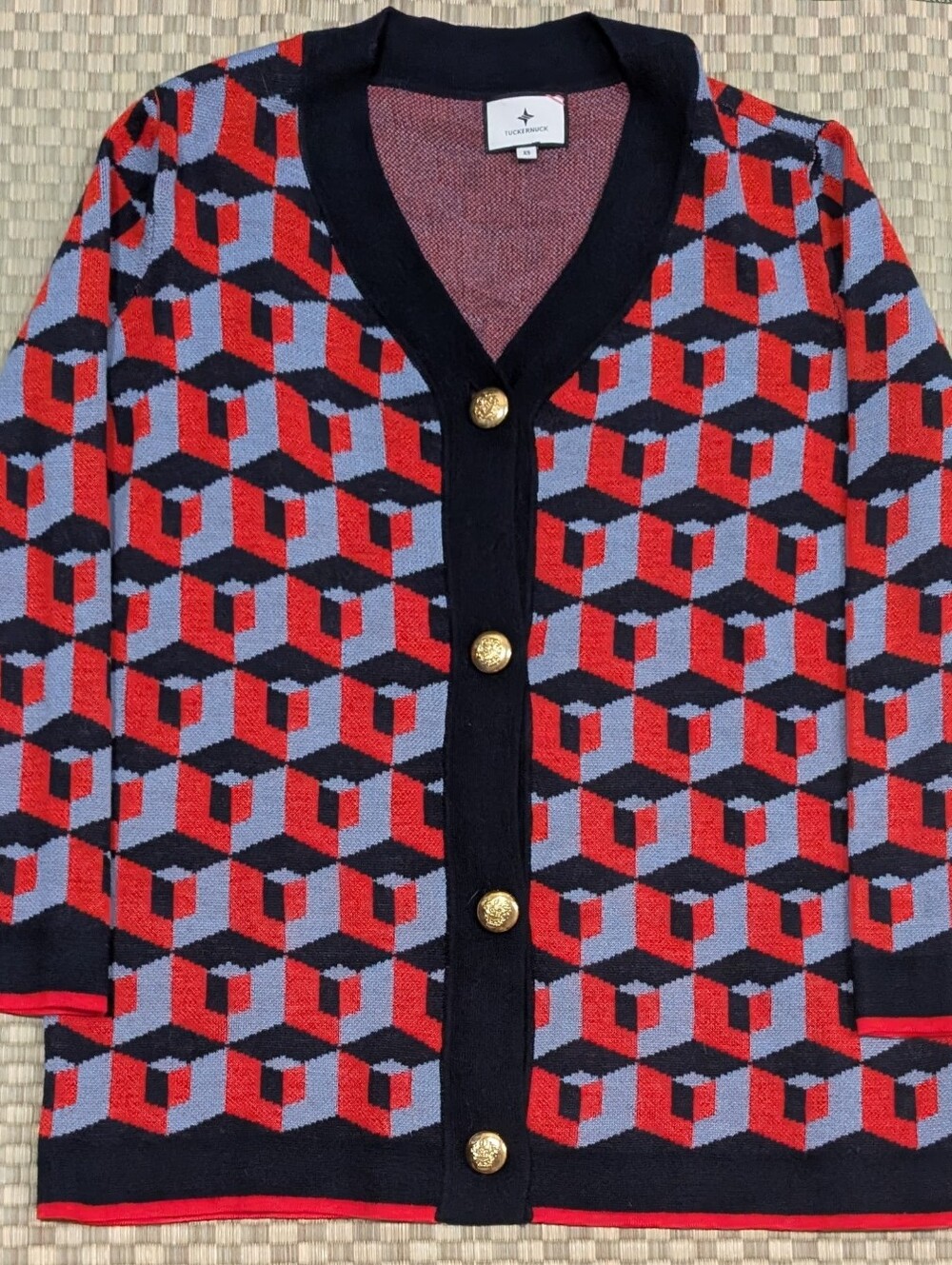 Tuckernuck Lauren Geometric Pattern 100% Wool Cardigan Women's Size XS